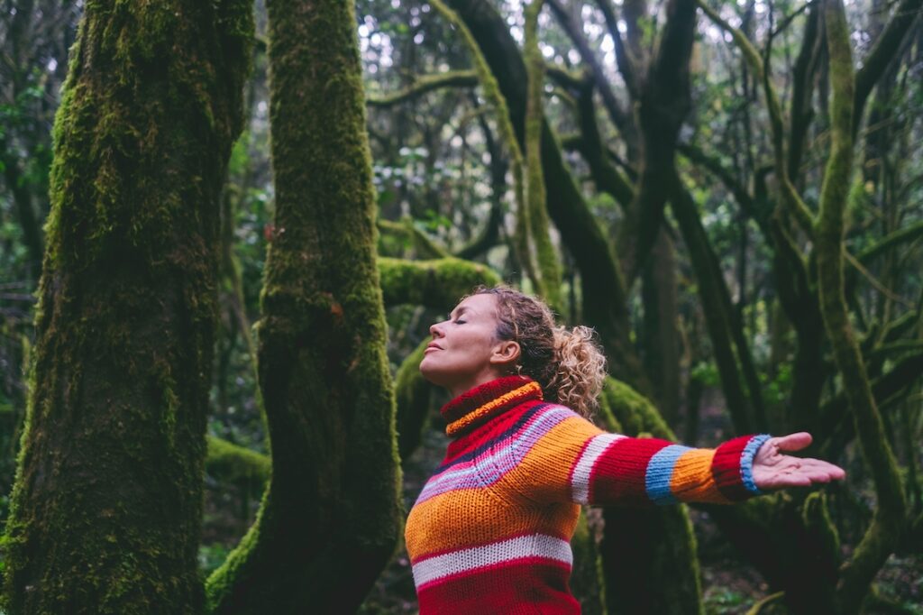 A woman participates in adventure therapy.