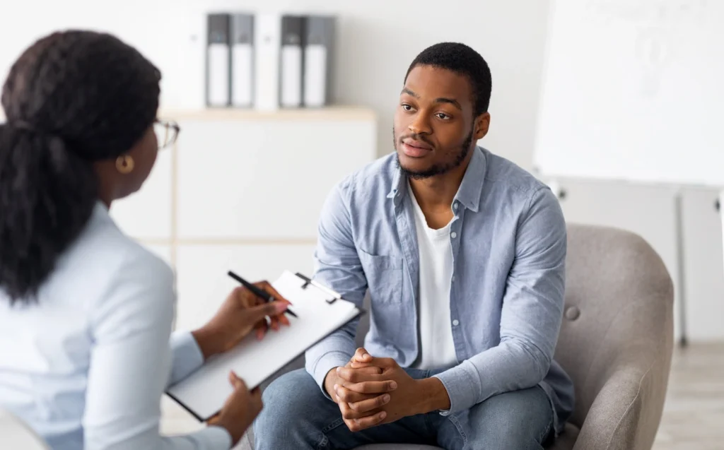 A person participates in Dialectical Behavior Therapy in Addiction Treatment.