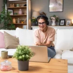 A woman participates in virtual addiction treatment services.